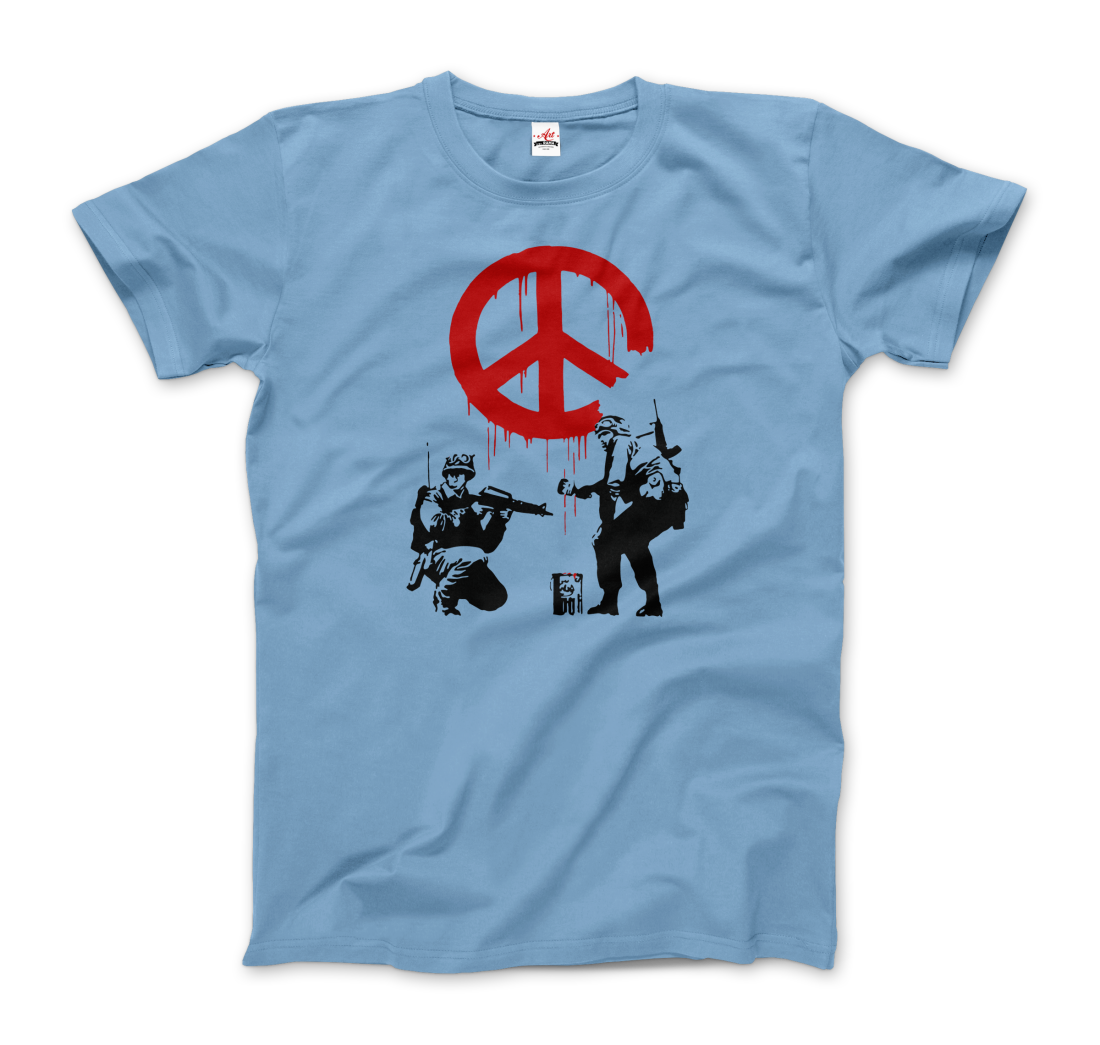 Banksy Soldiers painting Peace Symbol 2006 artwork t-shirt by Art-O-Rama Shop