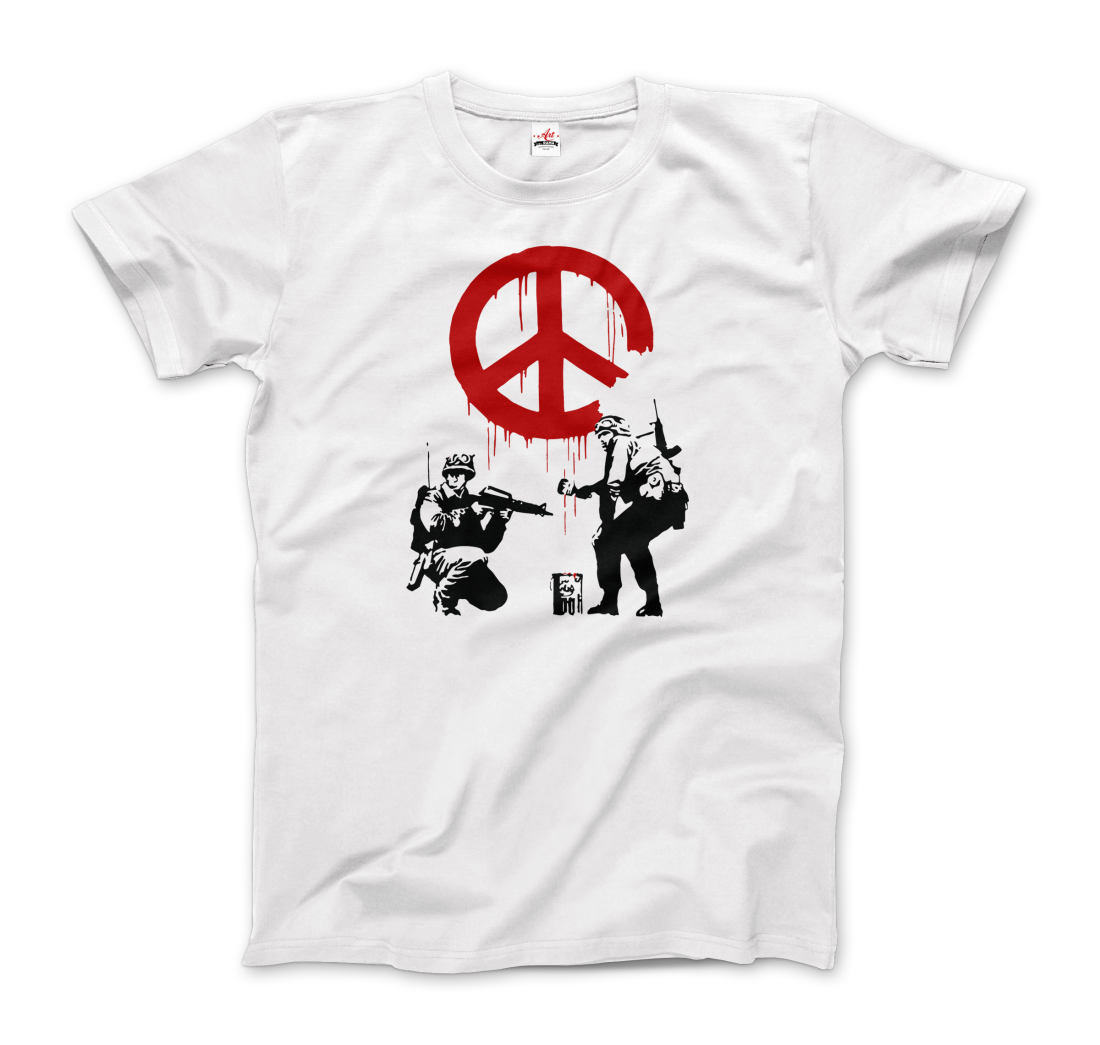 Banksy Soldiers painting Peace Symbol 2006 artwork t-shirt by Art-O-Rama Shop