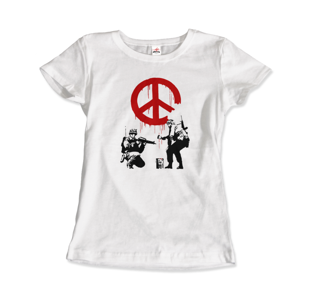 Banksy Soldiers painting Peace Symbol 2006 artwork t-shirt by Art-O-Rama Shop