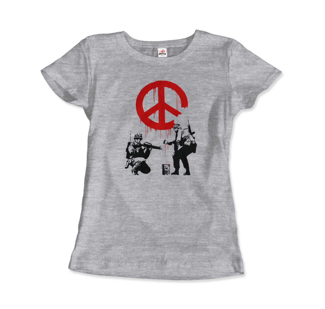 Banksy Soldiers painting Peace Symbol 2006 artwork t-shirt by Art-O-Rama Shop