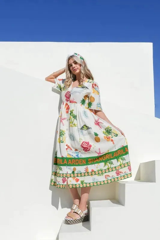 VERY J Button Down Printed Midi Dress by Very J