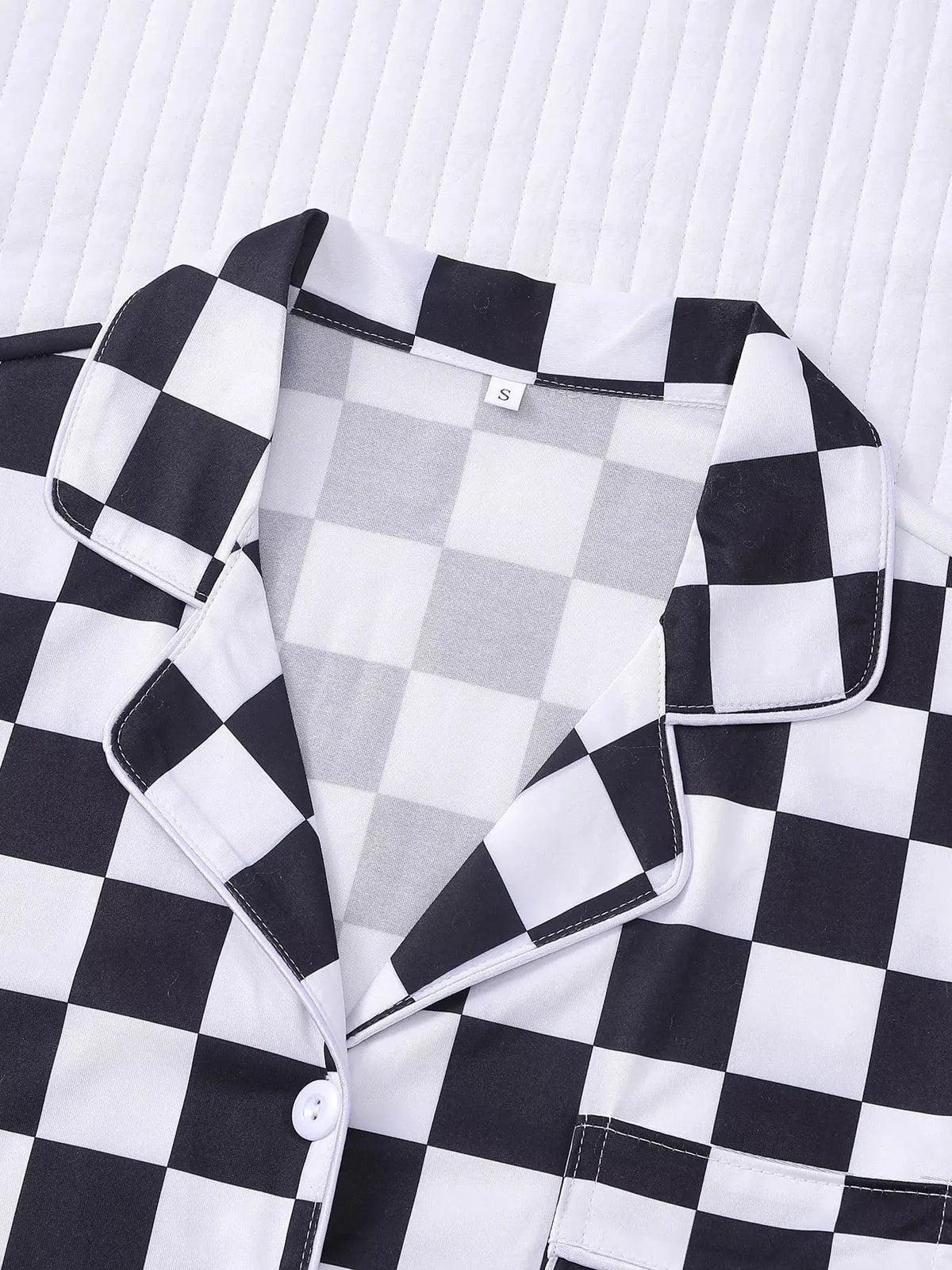 Checkered Print Button Up Top and Shorts Lounge Set by Partner Label