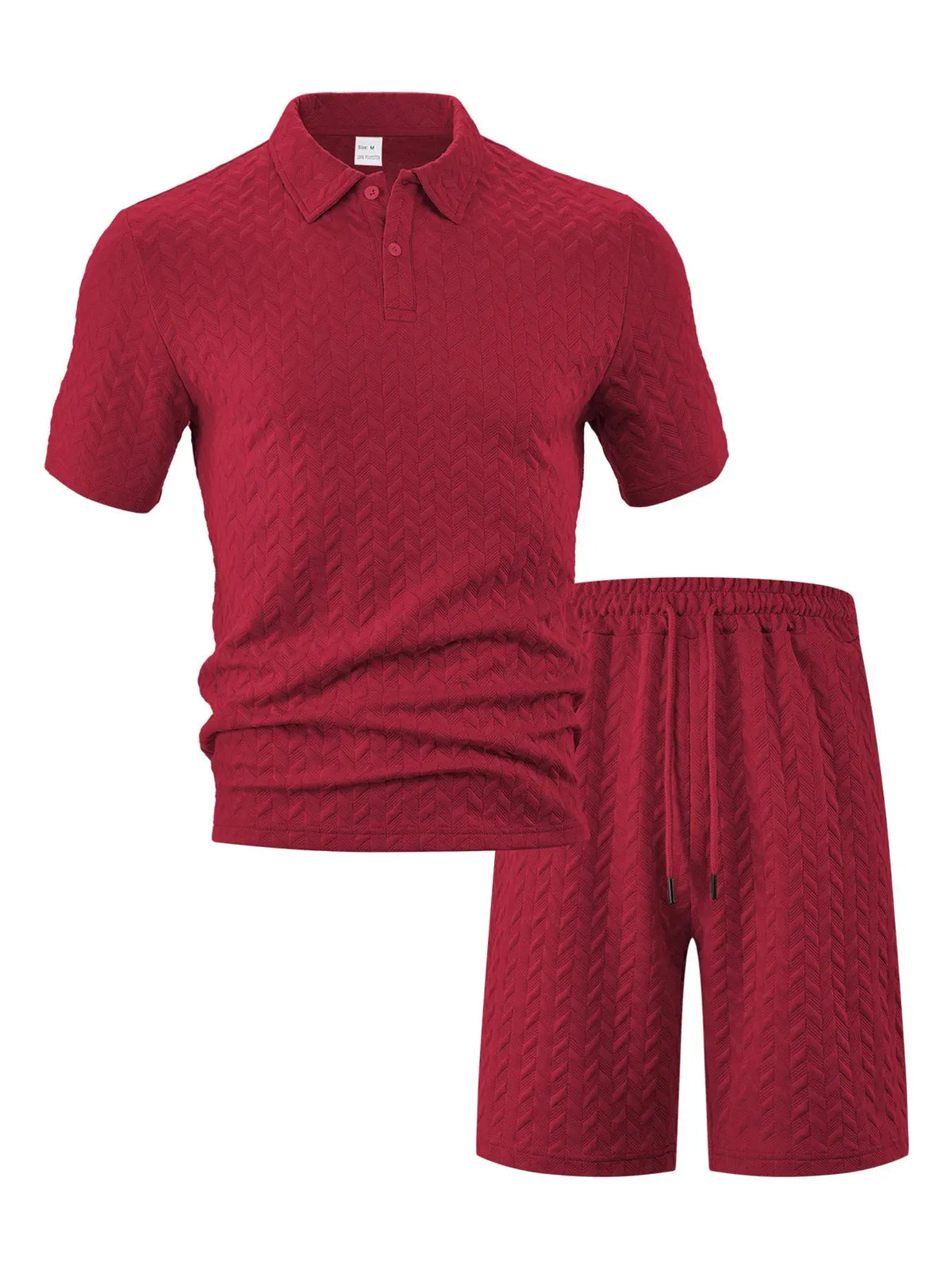 Men's Full Size Textured Polo Shirt and Shorts Set Plus Size by Trendsi