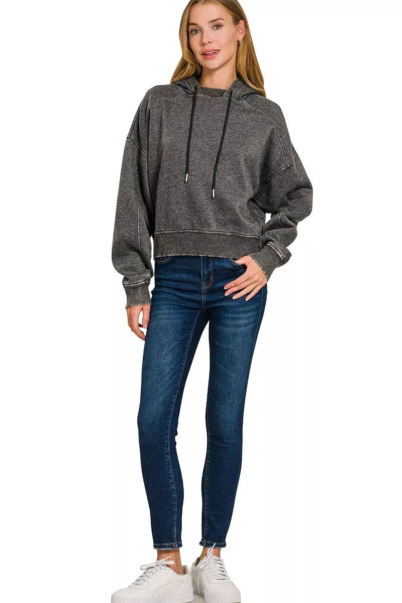 Zenana Acid Wash Fleece Hoodie by Zenana