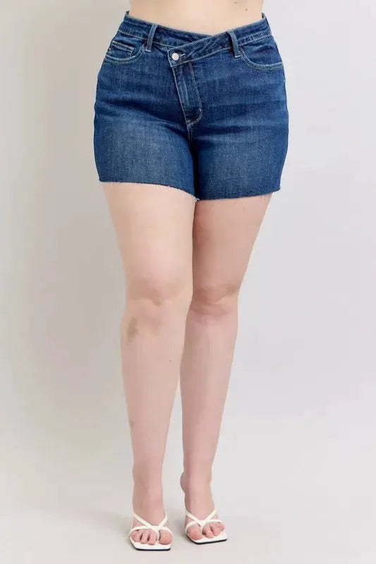 Judy Blue Full Size High Waist Criss-Cross Waistband Denim Shorts Plus Size by Judy Blue