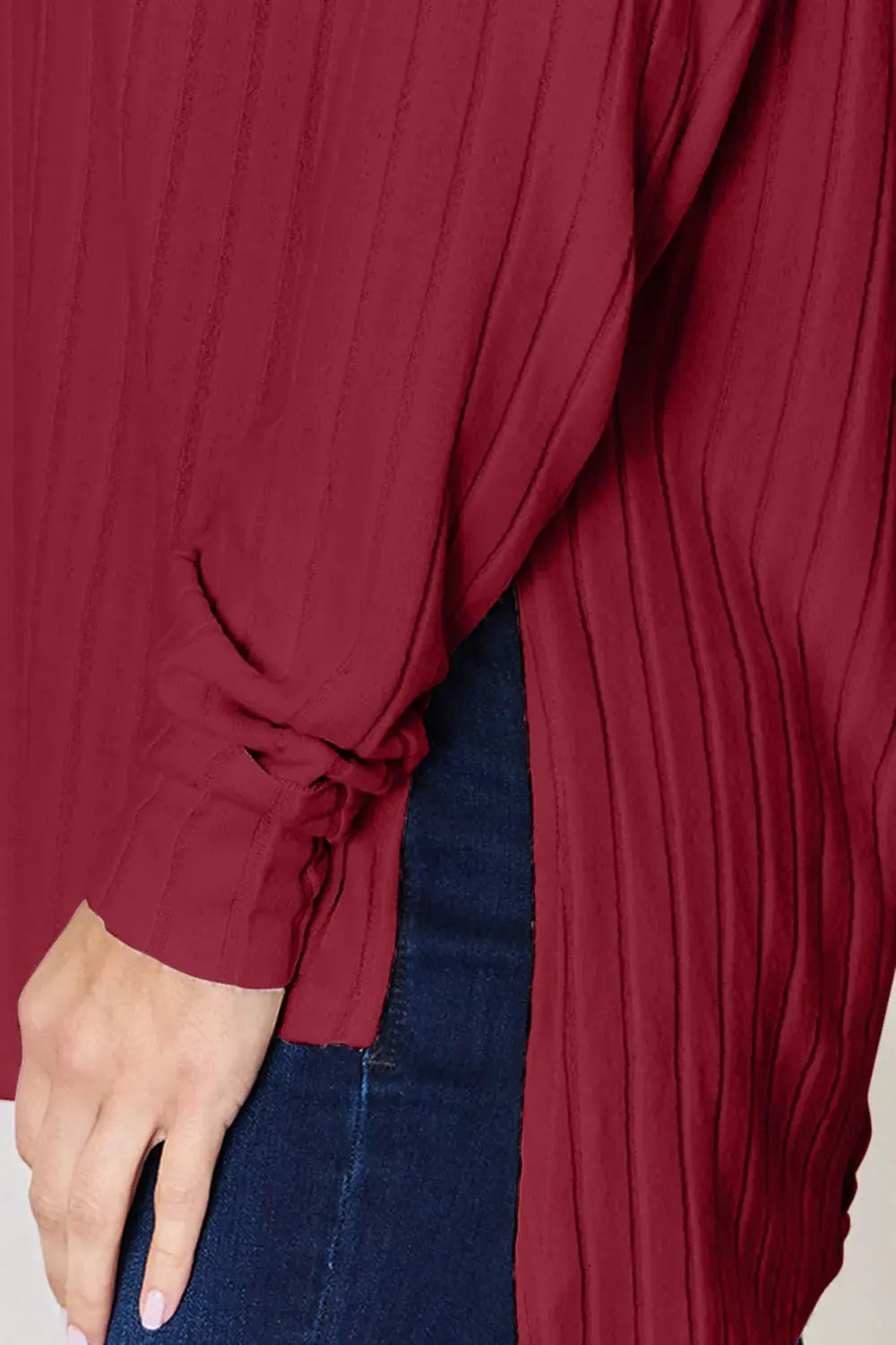Basic Bae Full Size Ribbed Round Neck Slit T‑Shirt | Partner Labels Selection by Partner Label