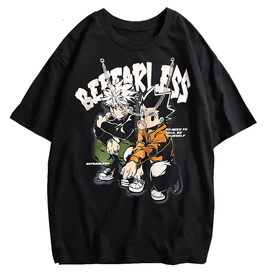 Men's Distressed Anime Graphic T-Shirt Hip Hop Harajuku Streetwear Cotton Oversized Tee by Vimost Shop