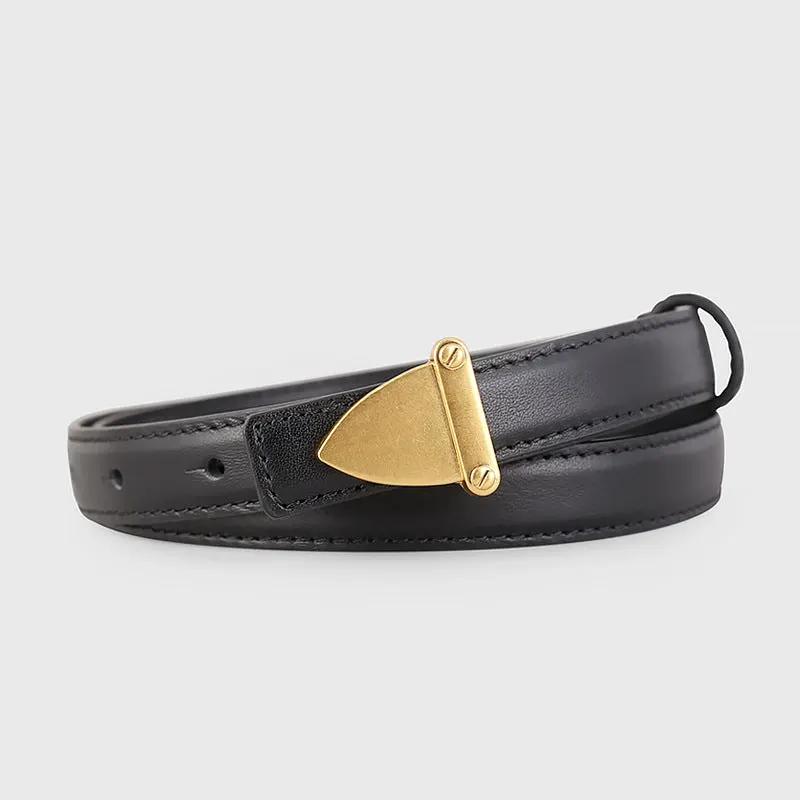 Leather Belt with Golden Buckle by Trendsi