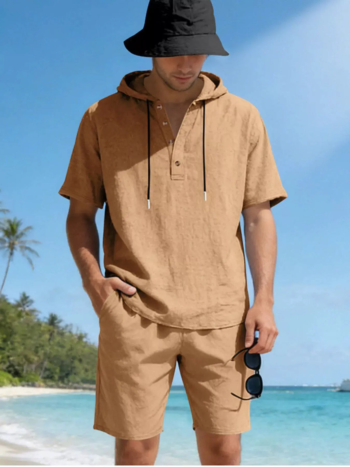 Men's Full Size Casual Short Sleeve Hooded Top & Shorts Set Plus Size by Trendsi