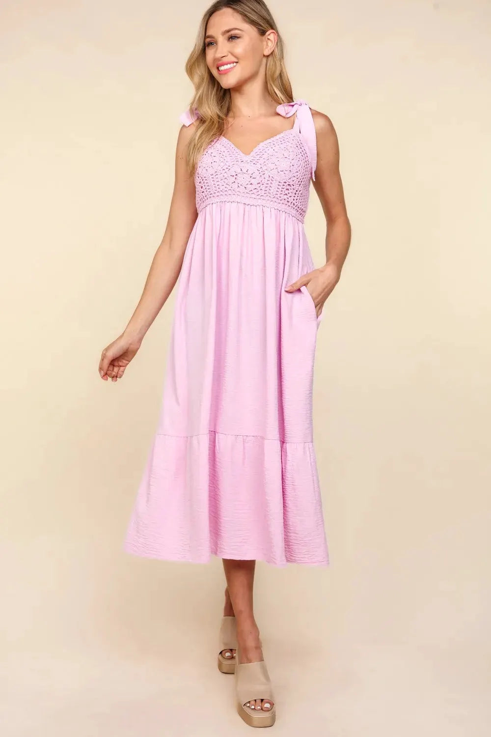 Haptics Crochet Lace Ruffle Hem Cami Midi Dress by Partner Label
