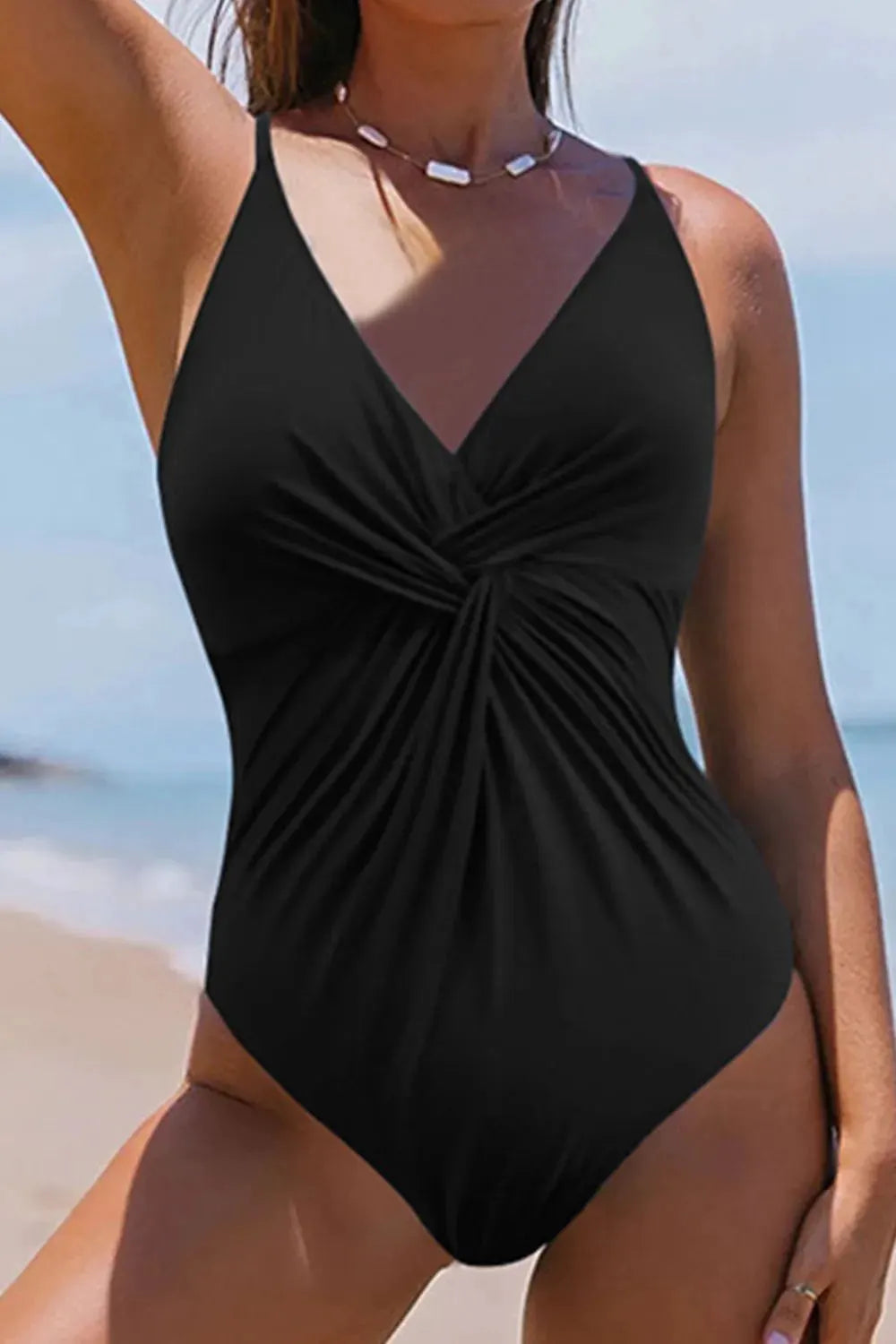 Twisted Crisscross V-Neck One-Piece Swimwear by Partner Label