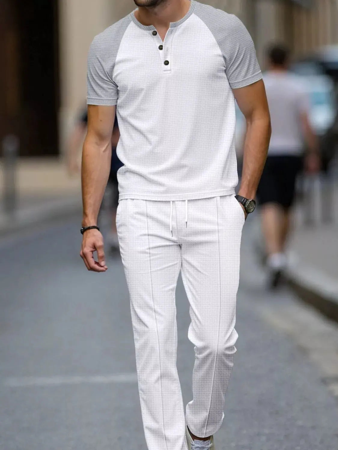 Men's Full Size Casual Two-Tone Raglan Sleeve Tee and Pants Set Plus Size by Trendsi