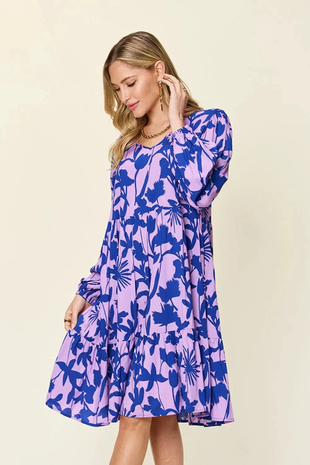 Double Take Full Size Printed Ruffle Hem Dress with Pocket by Double Take