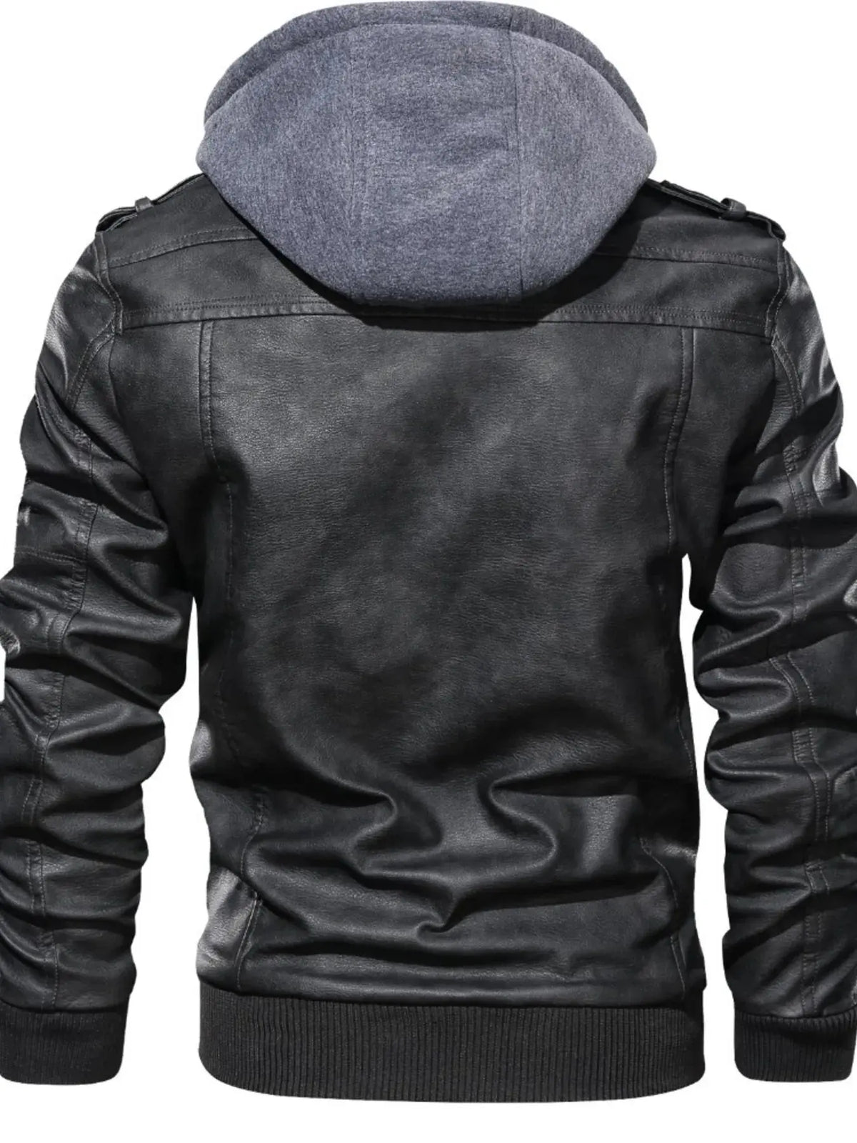 Men's Full Size Hooded Faux Leather Motorcycle Jacket Plus Size by Trendsi