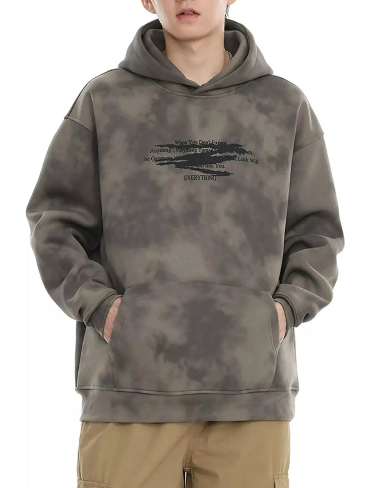 Men's Plus Size Tie-Dye Long Sleeve Hoodie by Trendsi