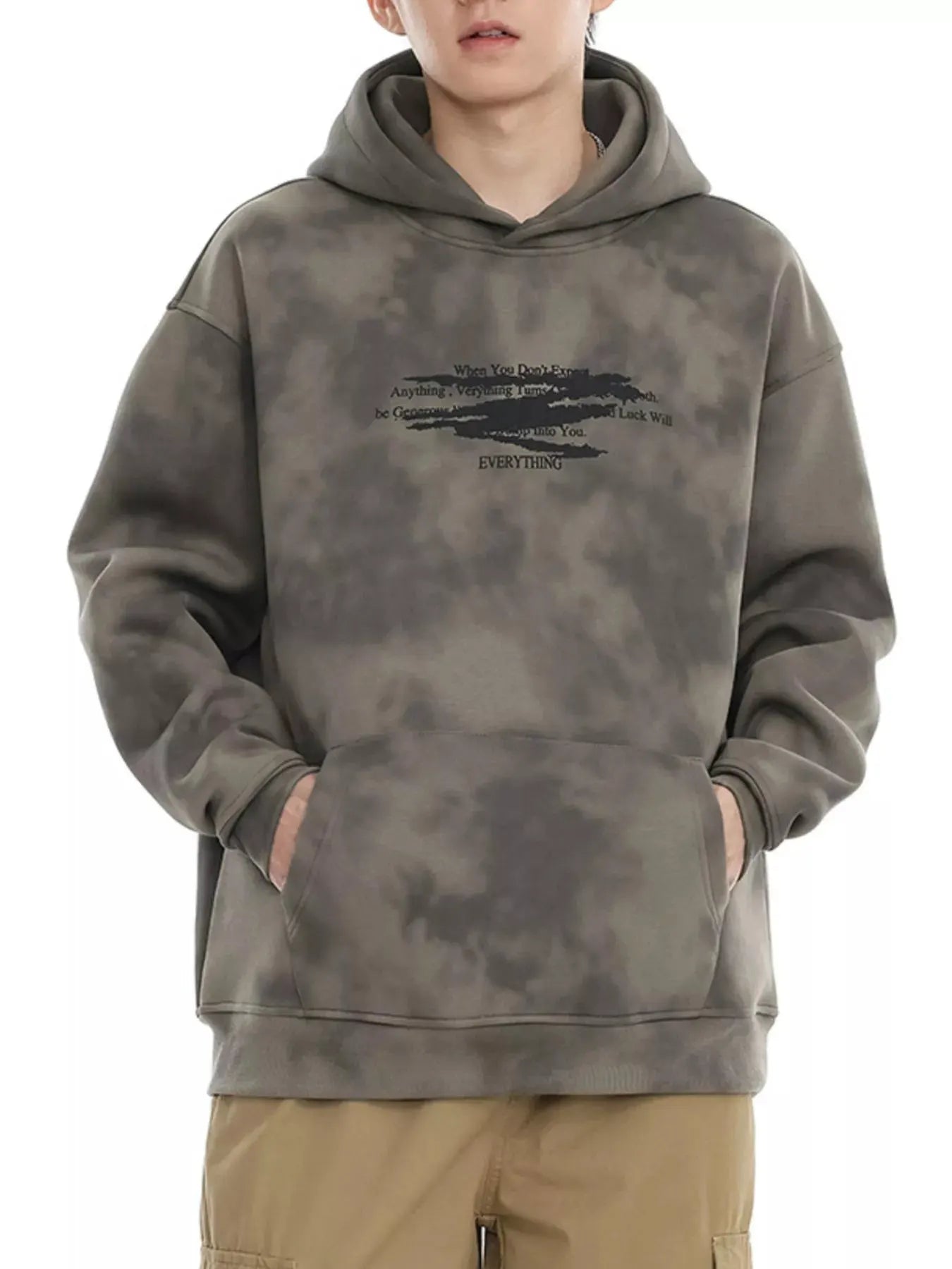 Men's Plus Size Tie-Dye Long Sleeve Hoodie by Trendsi