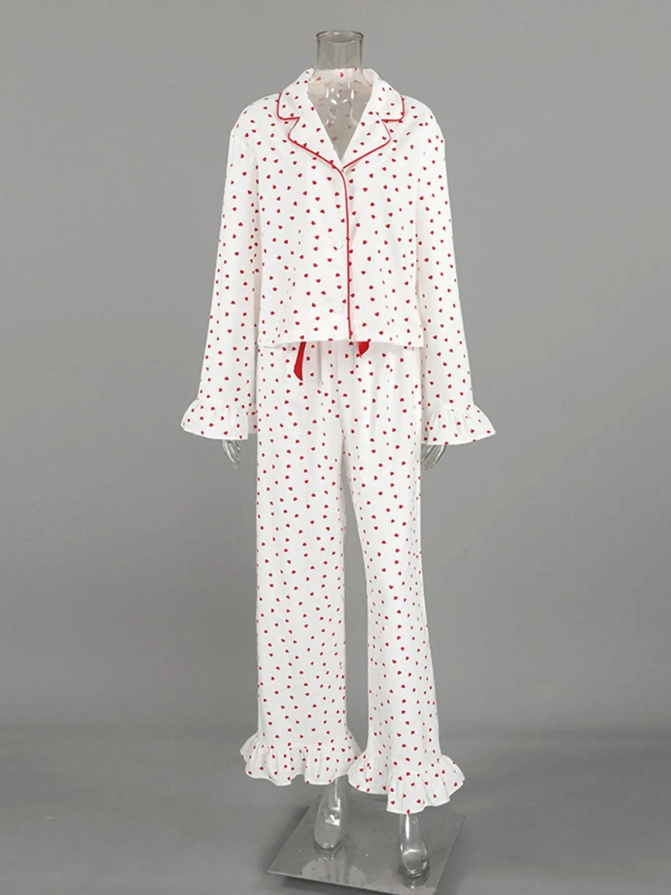 Heart Print Long Sleeve Top and Pants Lounge Set by Partner Label