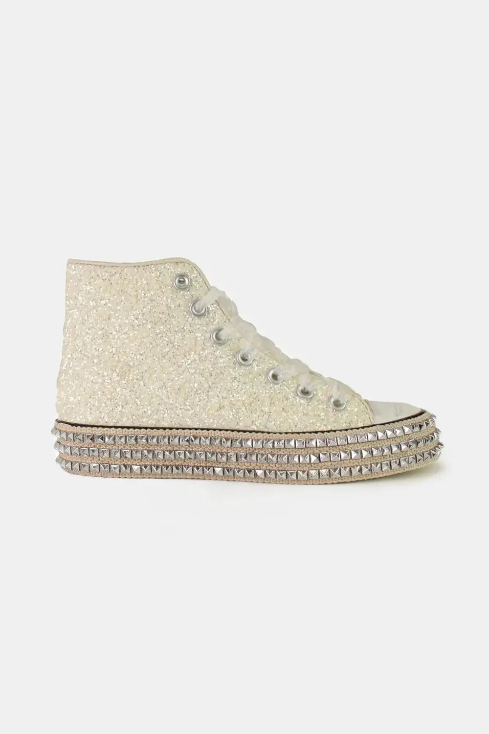 Beast Fashion Glitter Lace-Up Studded Platform Sneakers by Beast Fashion