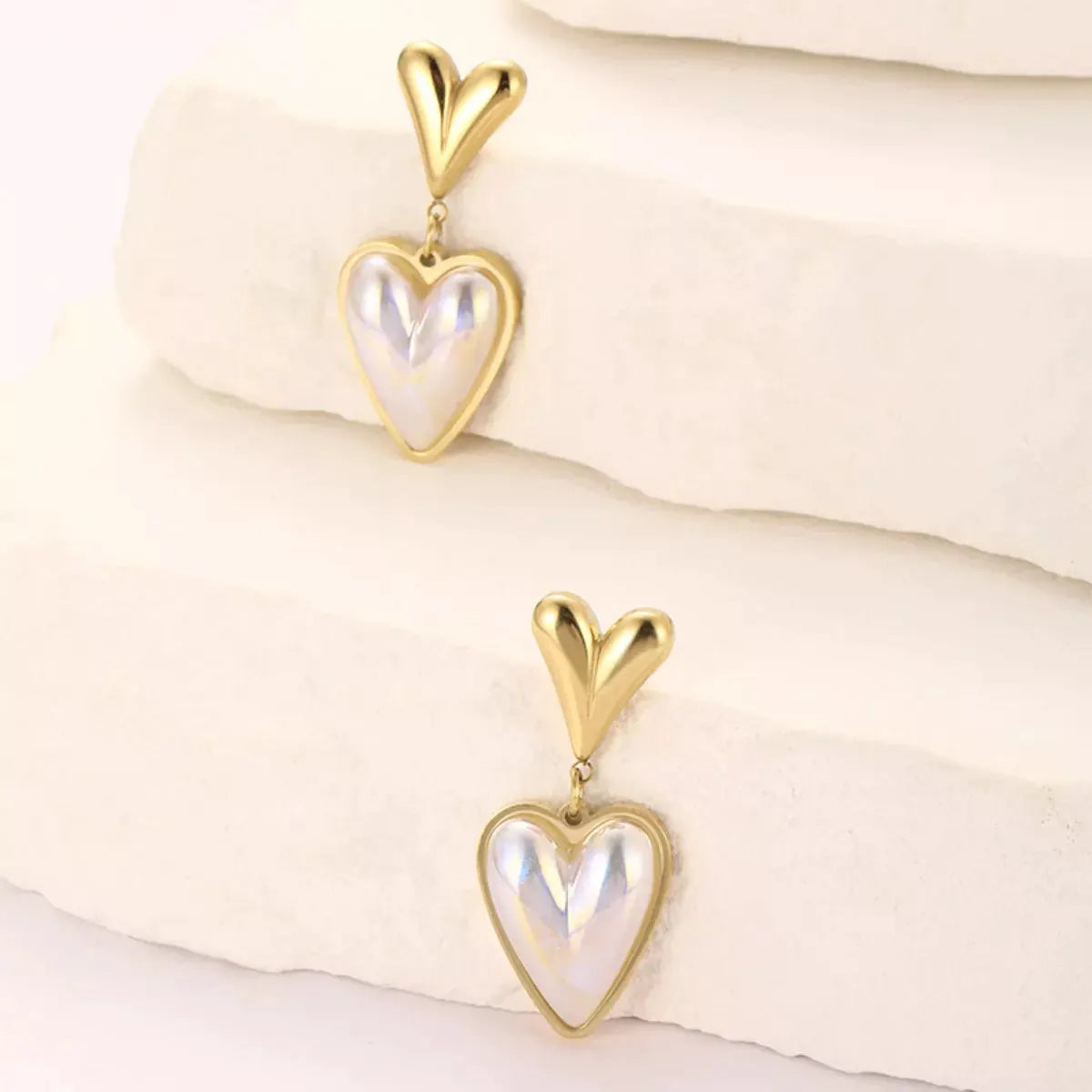 Heart-Shaped Pearl Drop Earrings by Partner Label