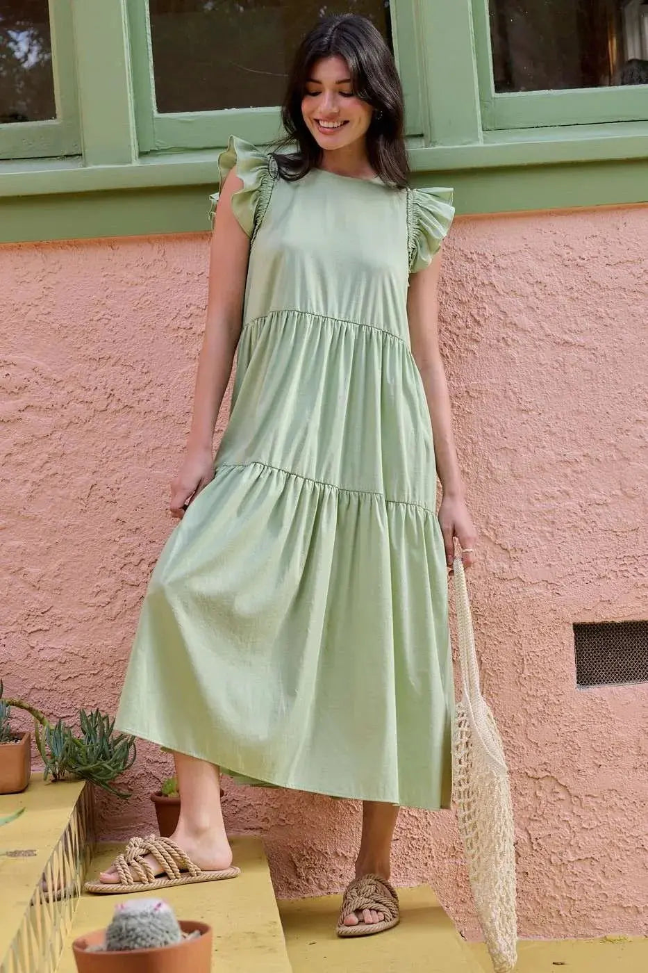 Mittoshop Ruffle Short Sleeve Tiered Maxi Dress by Mittoshop