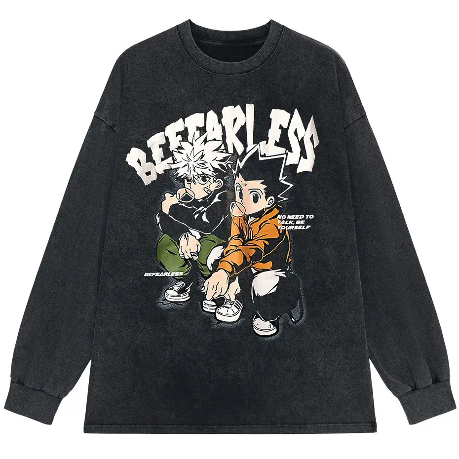 Men's Distressed Anime Graphic T-Shirt Hip Hop Harajuku Streetwear Cotton Oversized Tee by Vimost Shop