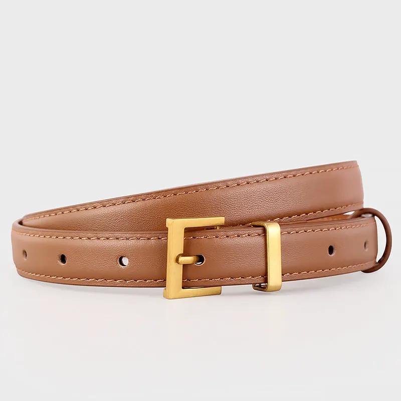 Leather Skinny Belt with Golden Buckle by Trendsi