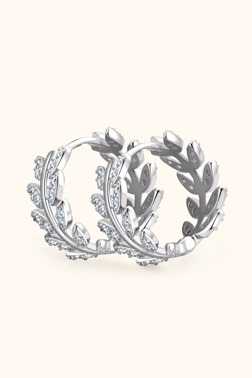Moissanite Leaf 925 Sterling Silver Earrings by Partner Label