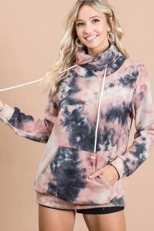 BiBi Brushed Tie Dye Overlapped Turtle Neck Sweatshirt by BiBi