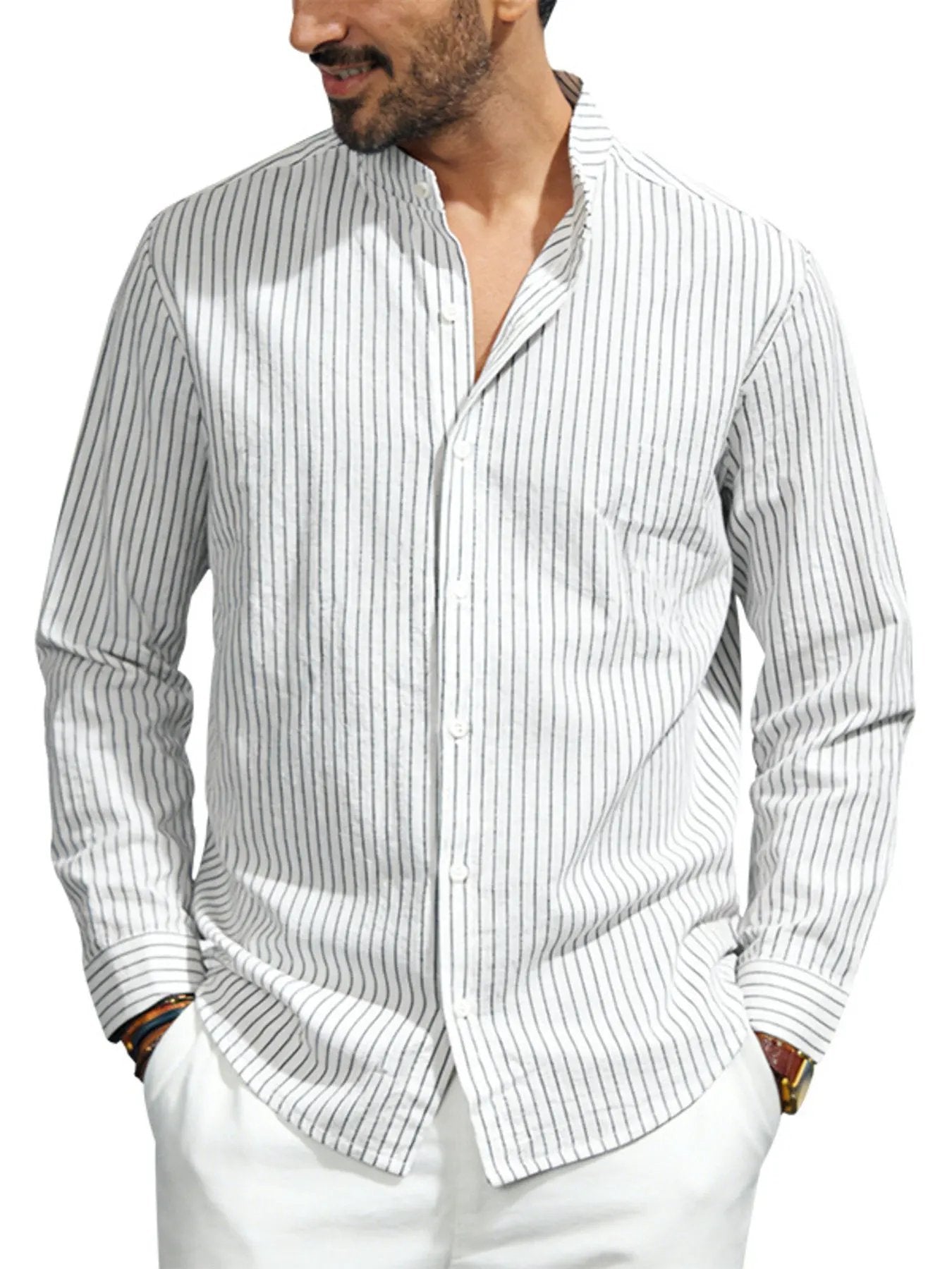 Men's Full Size Striped Long Sleeve Shirt Plus Size by Trendsi