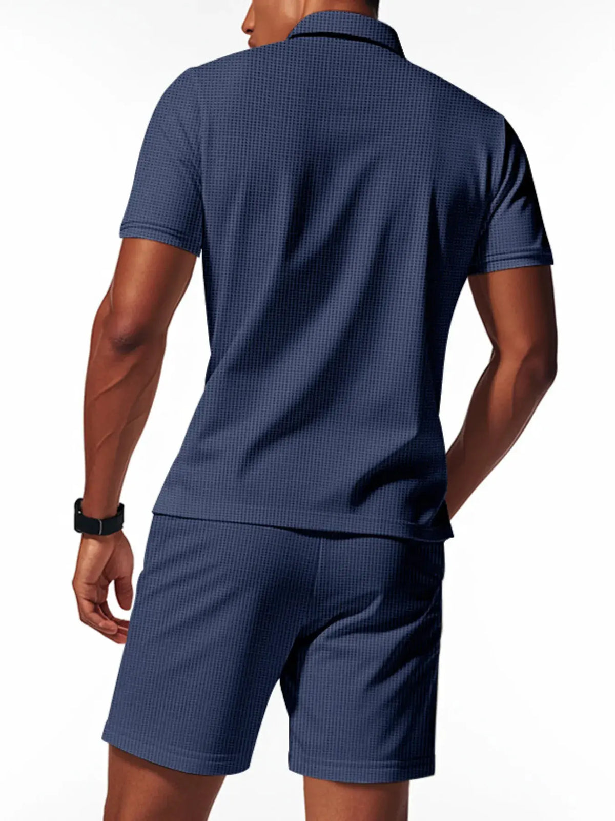 Men's Plus Size Quarter Zip Short Sleeve Top and Shorts Set by Trendsi