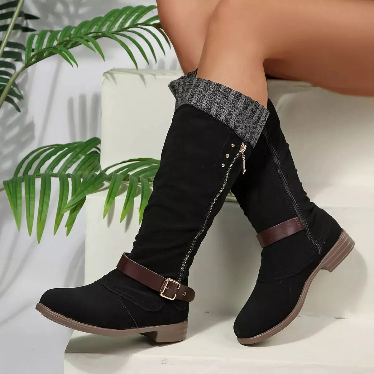 Round Toe Block Heels Boots by Partner Label