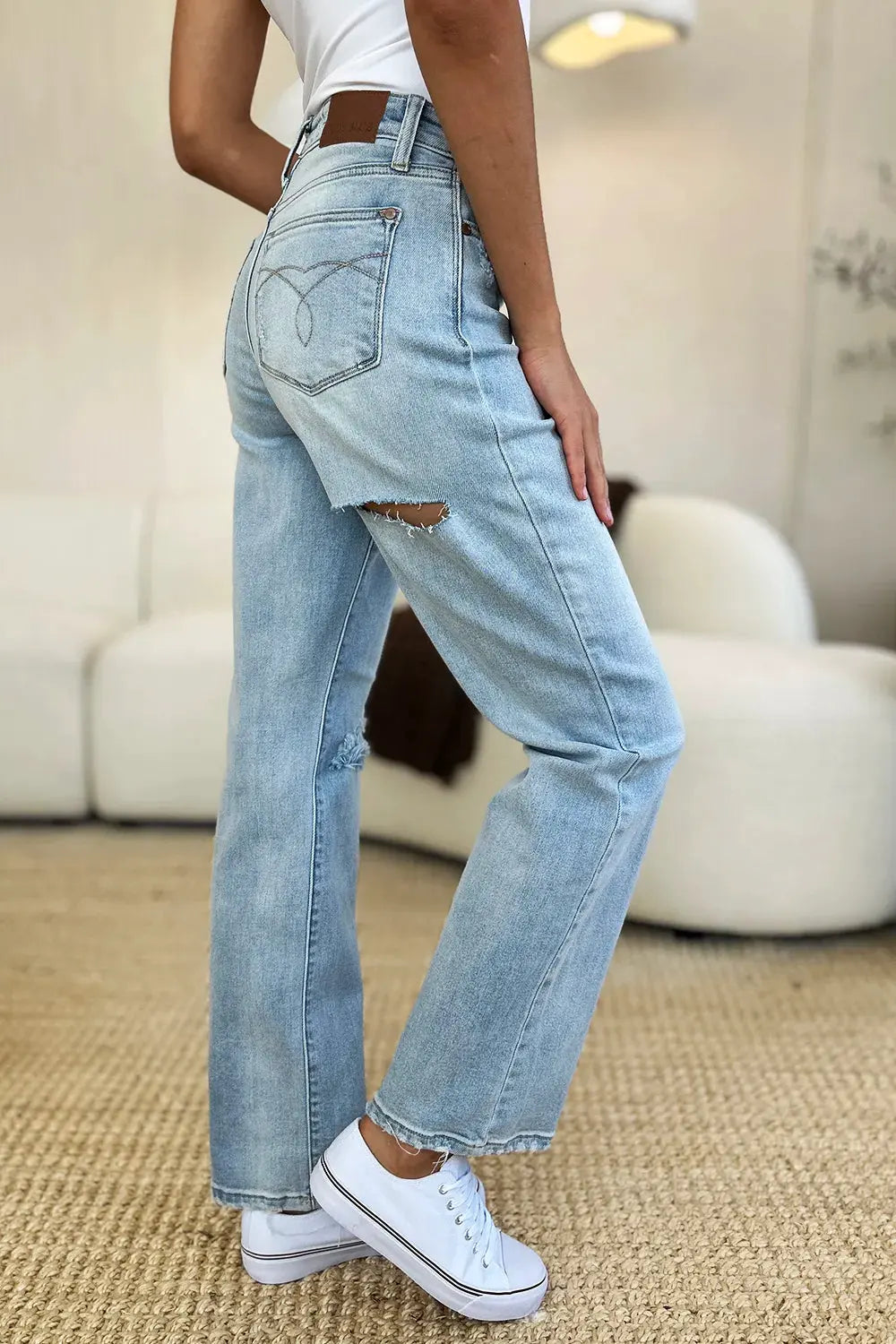 Judy Blue Full Size High Waist Distressed Straight Jeans by Judy Blue