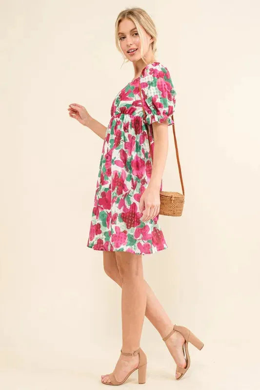 And The Why Smocked Floral Ruffle Short Sleeve Mini Dress by And The Why