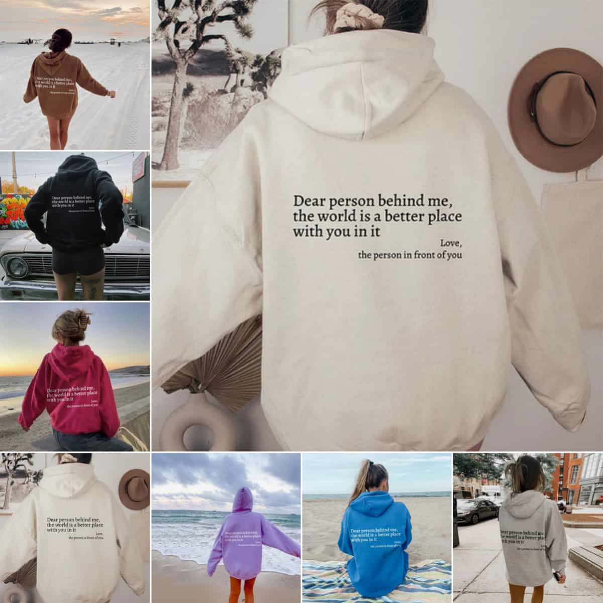 Dear Person Behind Me,the World Is A Better Place,with You In It,love,the Person In Front Of You,Women's Plush Letter Printed Kangaroo Pocket Drawstring Printed Hoodie Unisex Trendy Hoodies by Maiden-Art