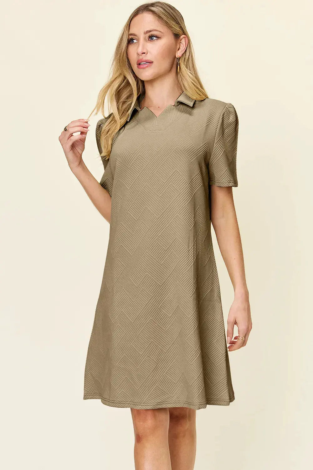 Double Take Full Size Texture Collared Neck Short Sleeve Dress by Double Take