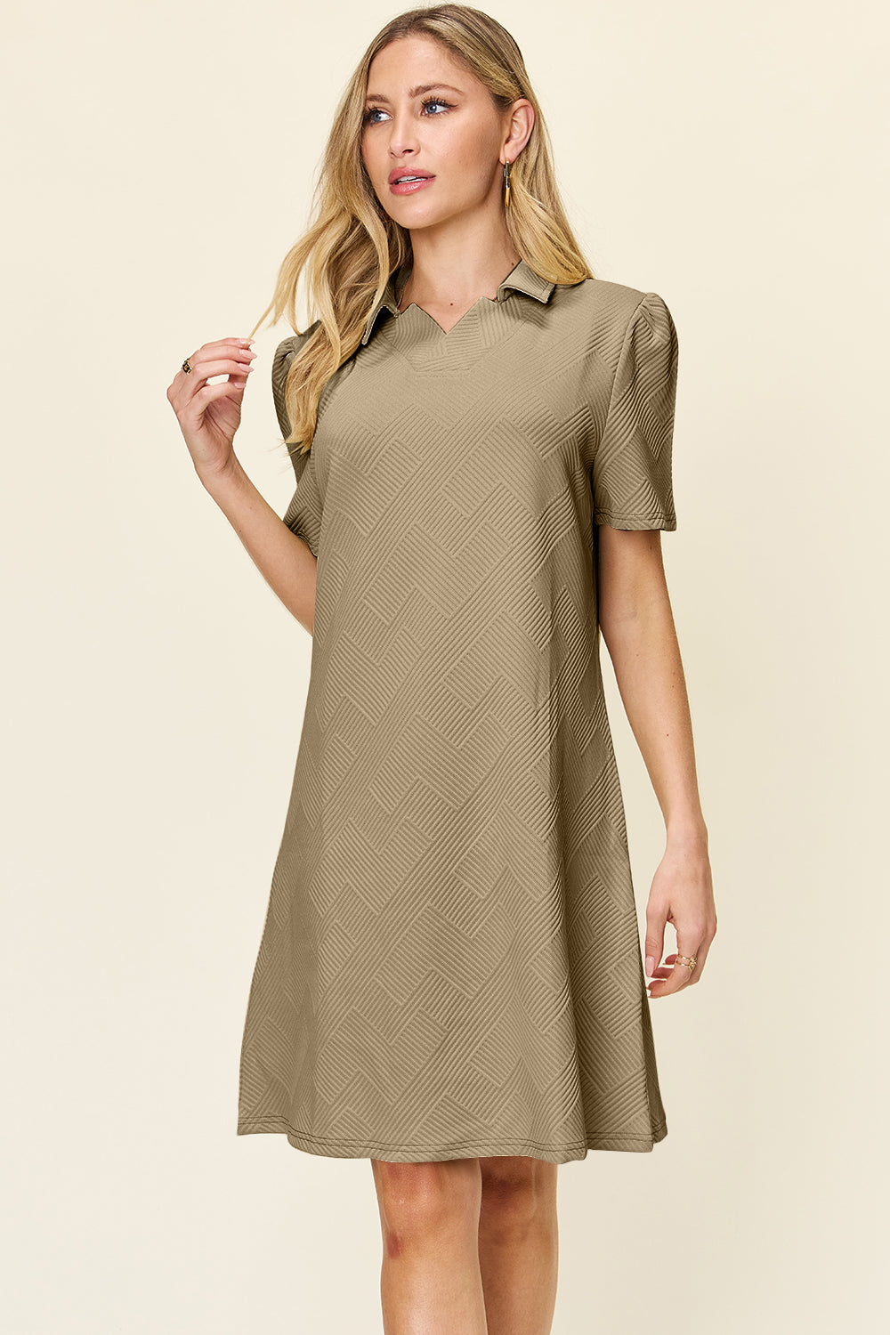 Double Take Full Size Texture Collared Neck Short Sleeve Dress by Double Take