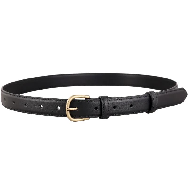 Skinny Leather Belt with Golden Buckle by Trendsi