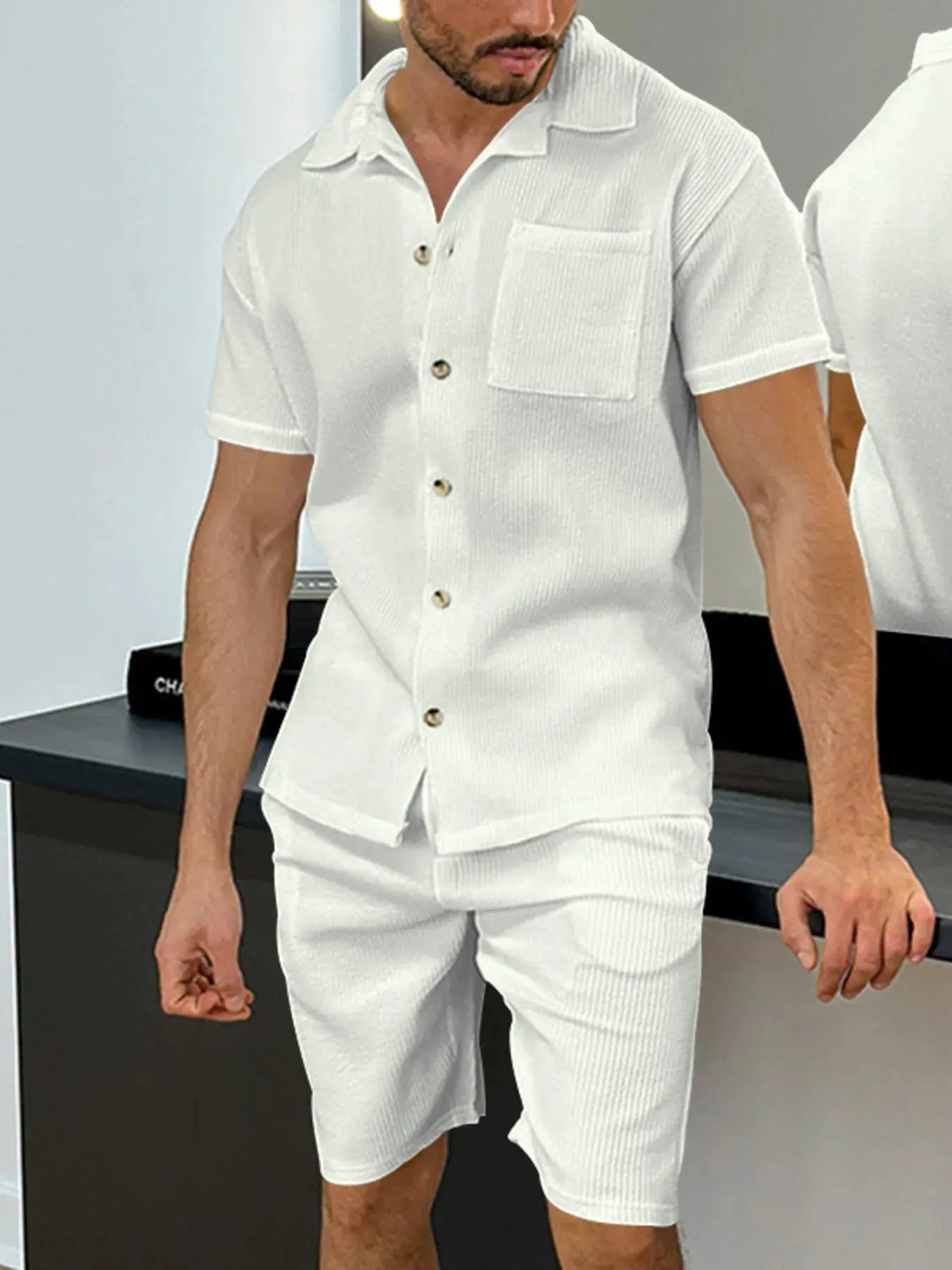 Men's Full Size Button Up Top and Shorts Set Plus Size by Trendsi