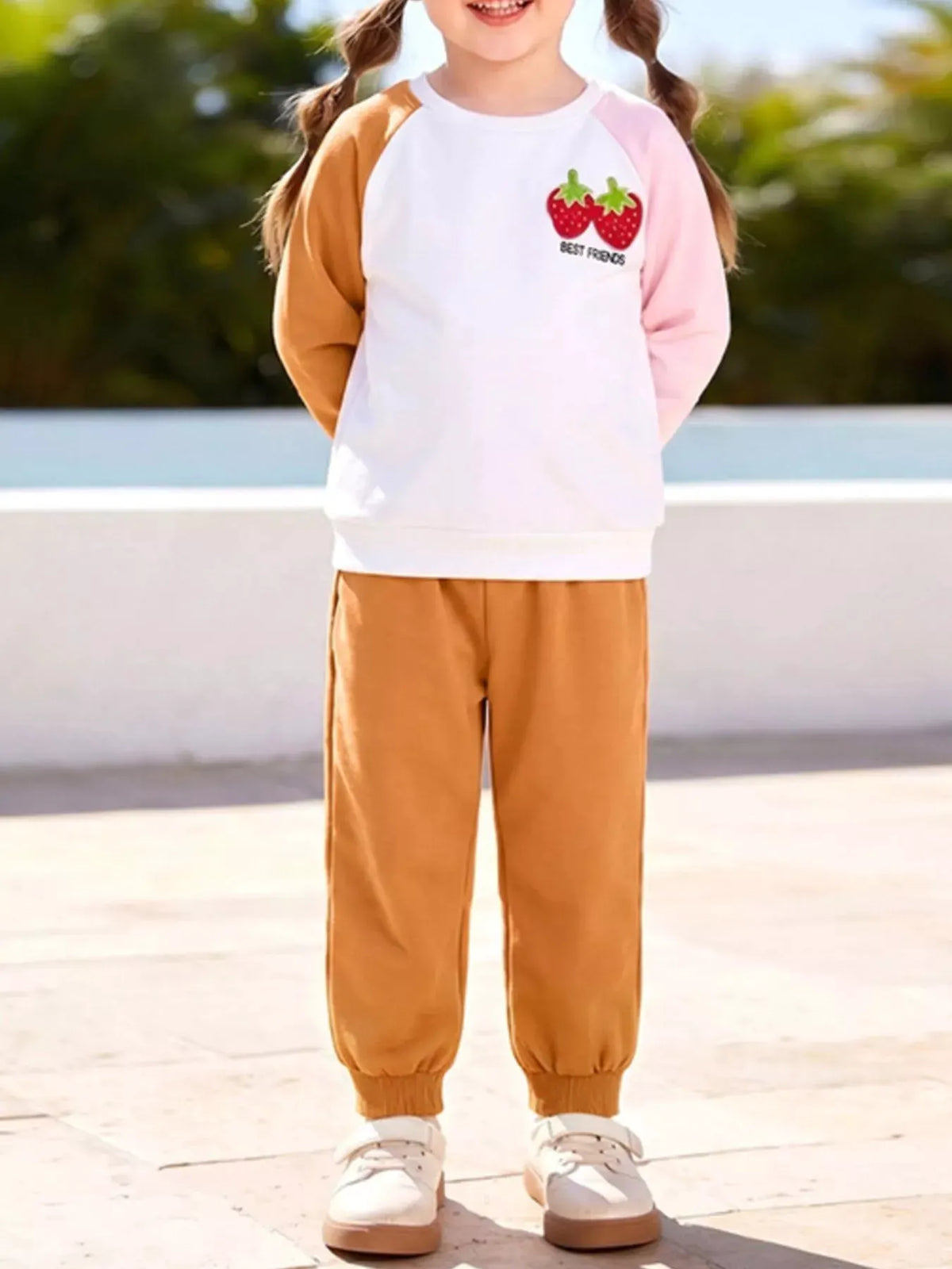 Children's Strawberry Raglan Sleeve Sweatshirt and Pants Set by Trendsi