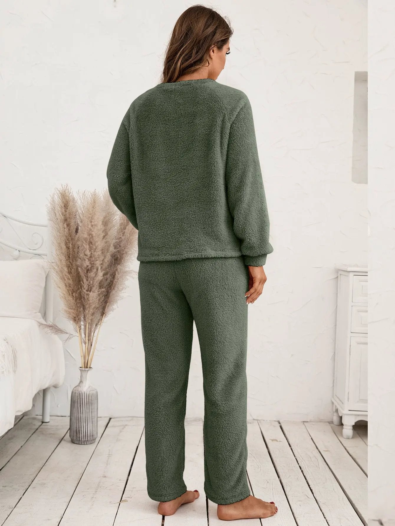 Ivy Lane Teddy Long Sleeve Top and Pants Lounge Set by Ivy Lane