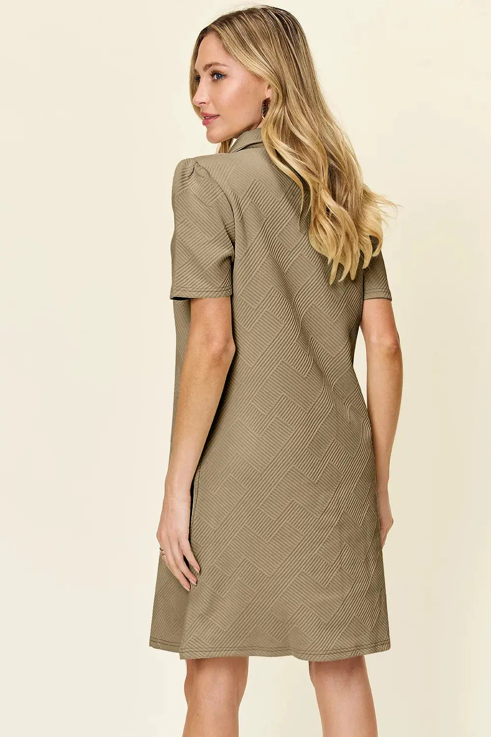 Double Take Full Size Texture Collared Neck Short Sleeve Dress by Double Take