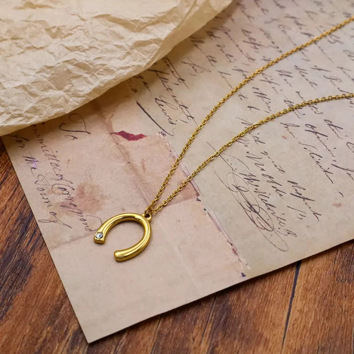 18K Gold-Plated Horseshoe Pendant Necklace by Partner Label
