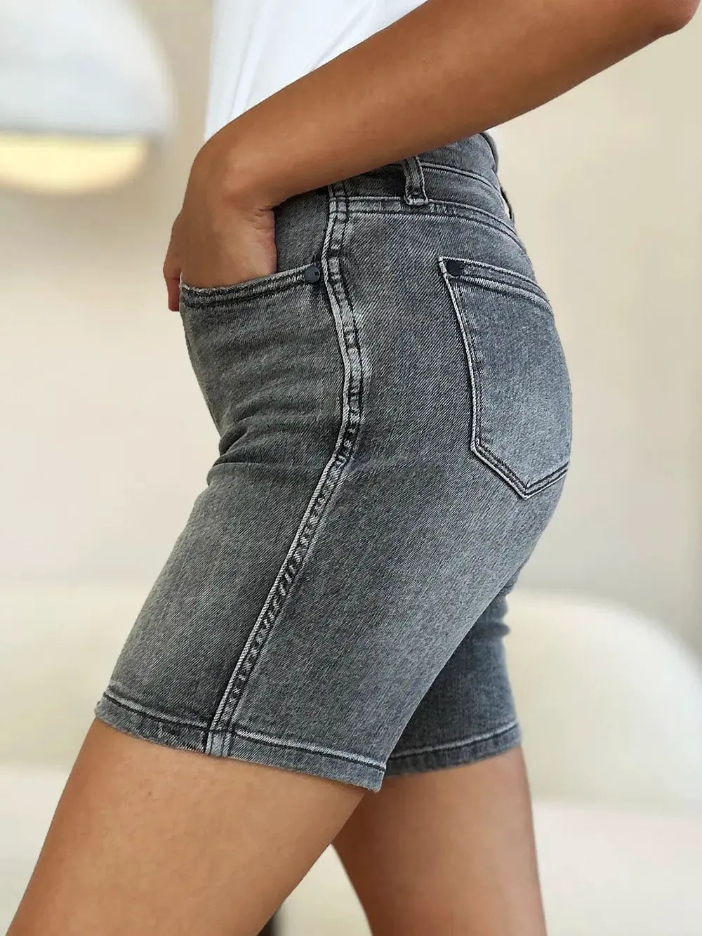Judy Blue Full Size High Waist Washed Denim Shorts by Judy Blue