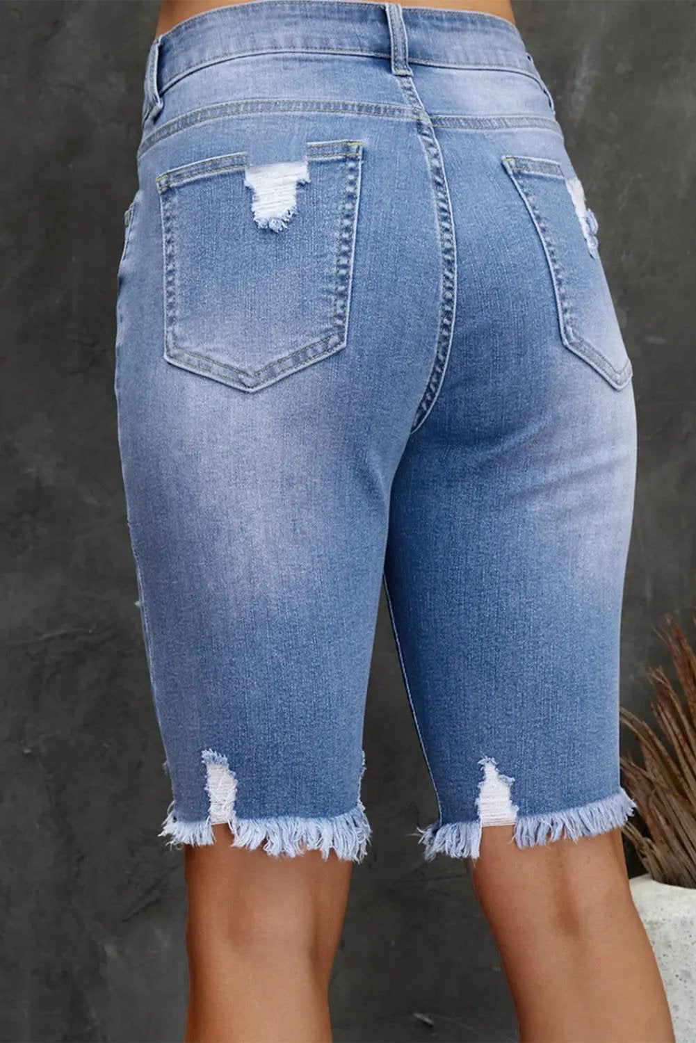 Distressed Frayed Hem Denim Bermuda Shorts by Partner Label