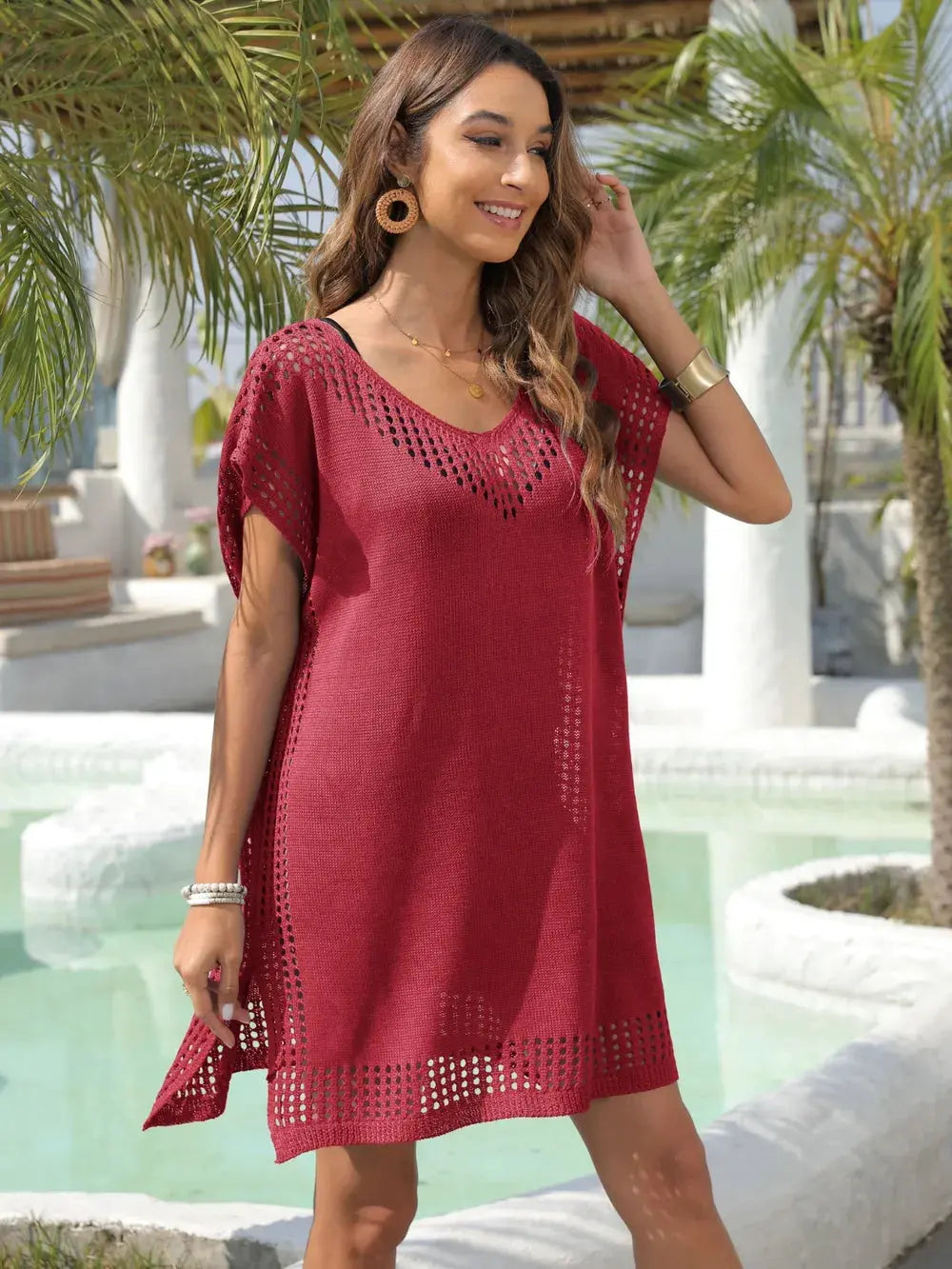 Slit Openwork V-Neck Cover-Up by Partner Labels