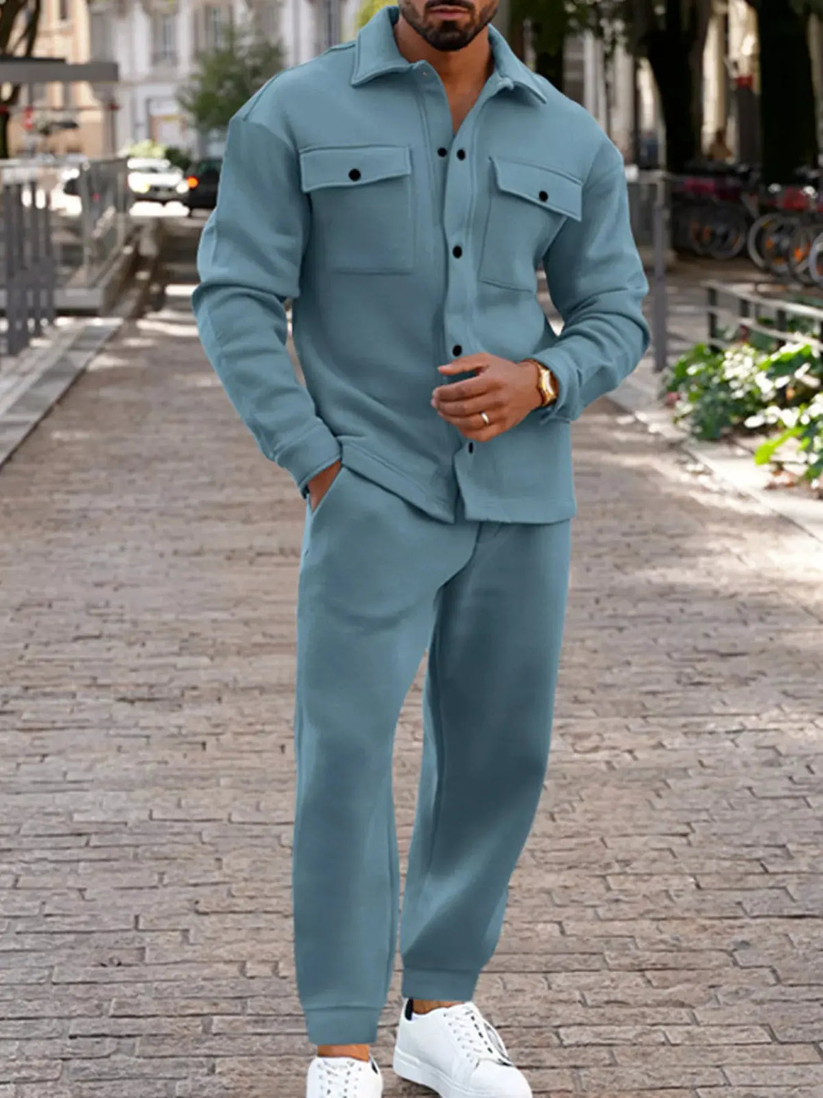 Men's Full Size Long-Sleeve Shirt and Joggers Set Plus Size by Partner Label