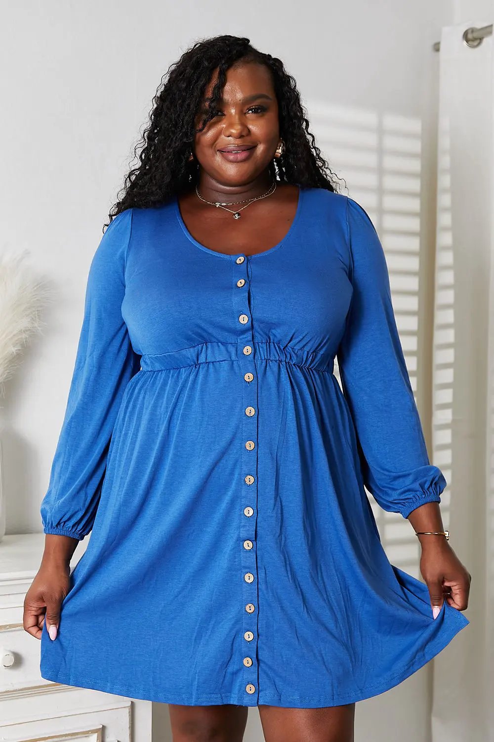 Double Take Scoop Neck Empire Waist Long Sleeve Magic Dress by Double Take