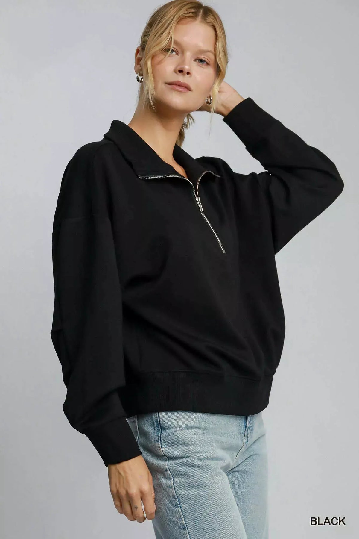 Umgee Half Zip Drop Shoulder Sweatshirt by Umgee
