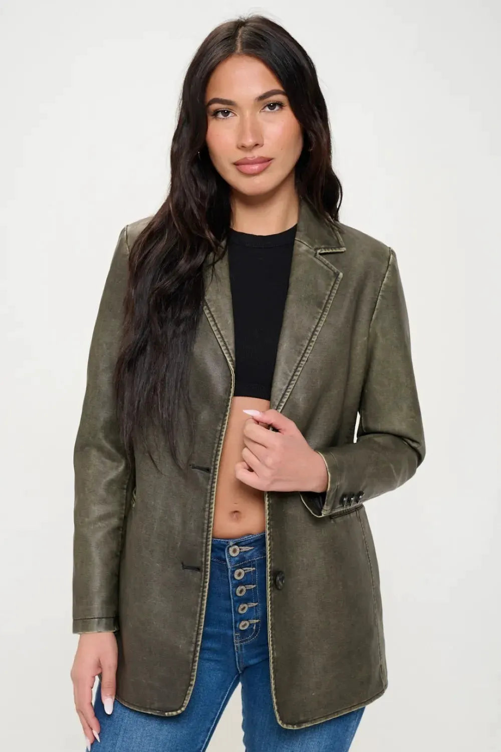 Coalition LA Single-Breasted Vegan Leather Blazer by Coalition LA