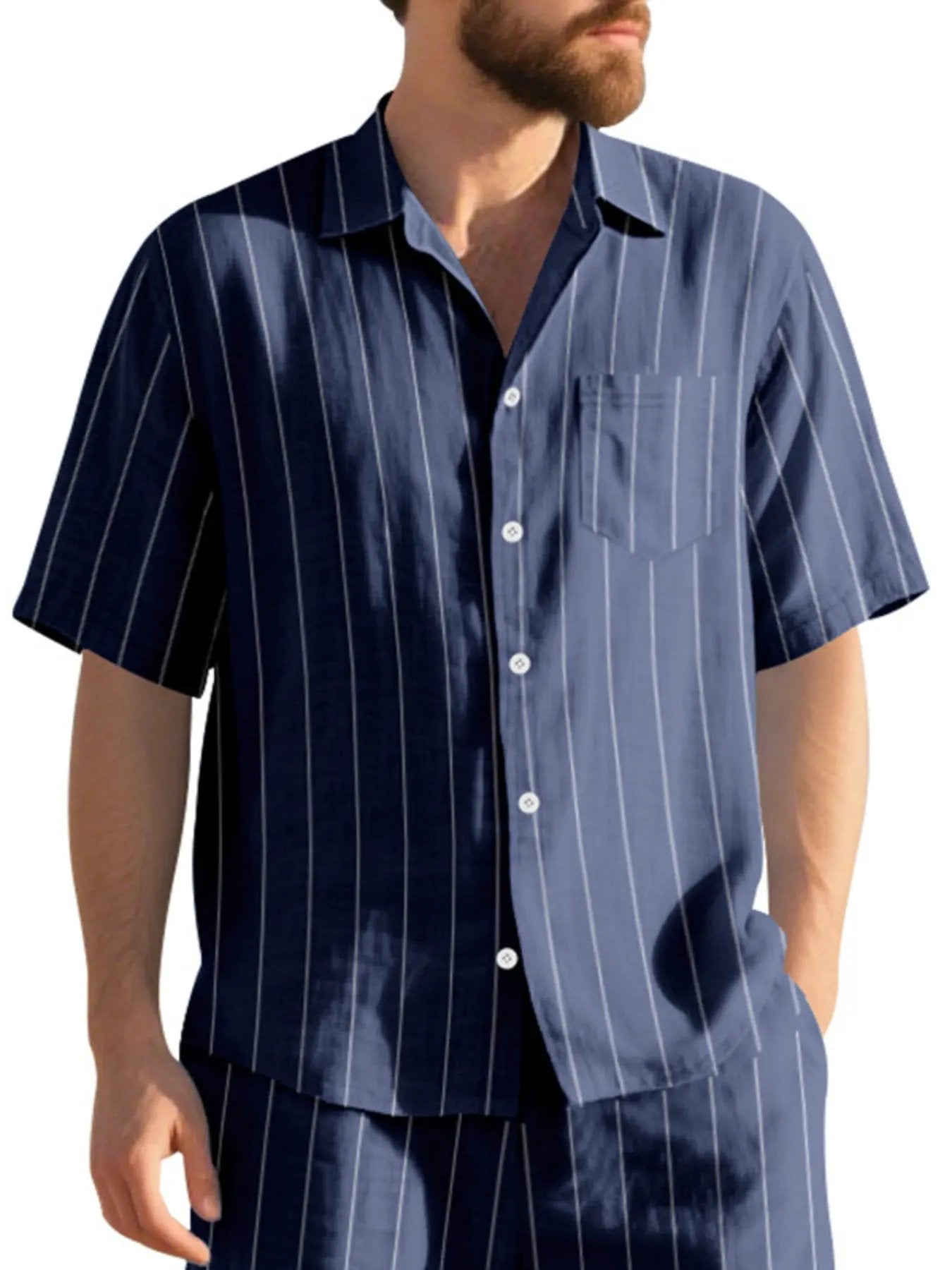Men's Full Size Casual Striped Short Sleeve Shirt Plus Size by Trendsi